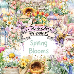 Spring Blooms Watercolor Clipart - 189 PNG Springtime Floral Graphics, Pastel Flower Illustrations, Instant Digital Download, Commercial Use