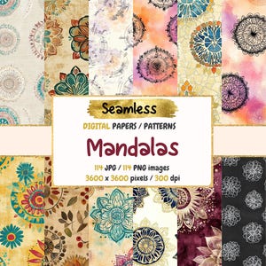Mandala's naadloos patroon digitale papers - ingewikkelde boho-texturen, spirituele afdrukbare papierachtergronden, instant download, commercieel gebruik