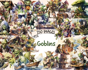 Watercolor Goblin Clipart Bundle: 250 PNG Fantasy Images (Commercial Use) (Digital Download)