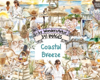 Watercolor Coastal Clipart: Beach Seaside Illustrations (Digital Download, Commercial Use PNGs)