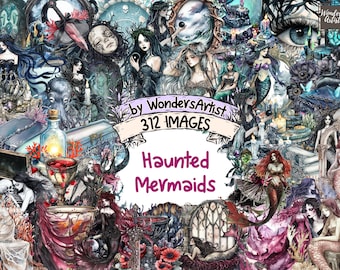 Haunted Mermaid Watercolor Clipart: Spooky Ocean Fantasy (Digital Download, Commercial Use)