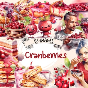 Cranberries Watercolor Clipart Bundle - 86 PNG Images of Refreshing Summer Berry Sweet Delights, PNG,Instant Digital Download,Commercial Use