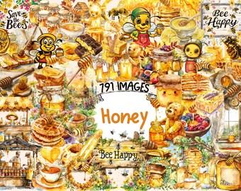 Honey Watercolor Clipart Bundle: 791 PNG Images (Digital Download)