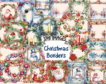 Watercolor Christmas Borders Clipart Bundle: 398 PNG Festive Images (Digital Download)