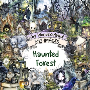 Haunted Forest Watercolor Clipart - 543 PNG Spooky Woodland Graphics, Dark Tree Print Illustrations, Instant Digital Download,Commercial Use