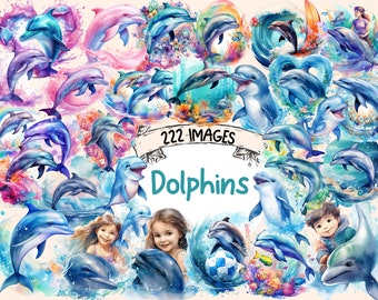 Dolphin Watercolor Clipart Bundle: 222 PNG Images (Digital Download)