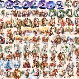 Christmas Horses Watercolor Clipart Bundle: 572 PNG Images (digital ...