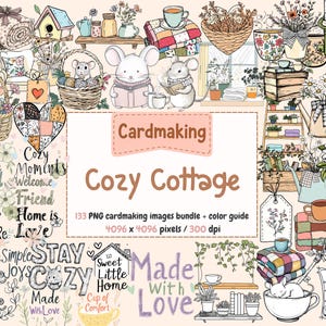 Cozy Cottage Cardmaking Clipart - 133 PNG Cottagecore Graphics, Cute Designs for Cards & Crafts, Digital Stamps, Unlimited Commercial Use