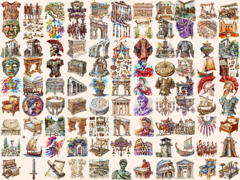 Ancient Rome Watercolor Clipart Bundle: 665 Roman Empire PNG Graphics ...