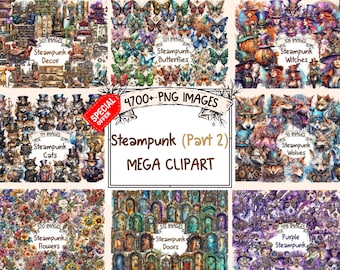 Steampunk Clipart Bundle: Victorian Mechanical PNG Graphics (Commercial License, Digital Download)