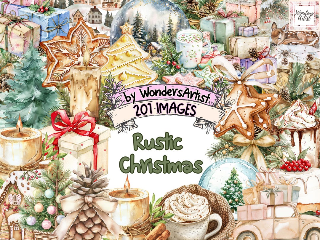 Rustic Christmas Clipart Bundle: 201 Cozy Holiday PNG Images (digital ...