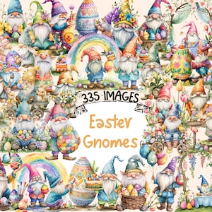 Easter Gnomes Watercolor Clipart Bundle - 355 PNG Festive Easter Gnome Images, Spring Gnome Graphics Instant Digital Download,Commercial Use