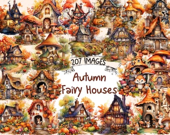 Herbst Feenhaus Clipart Bundle: 207 Aquarell Cottage Grafiken (digitaler Download)