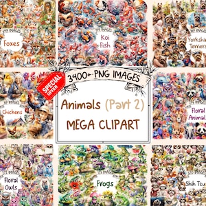 Animals Mega Clipart Bundle (P2) - 3400+ PNG Cute Animal Images, Adorable Graphics, Instant Digital Download, Commercial License Included