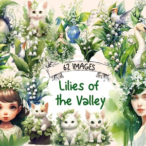 Lillies of the Valley Watercolor Clipart Bundle - 62 PNG Flower Images,Beautiful Floral Graphics,PNG,Instant Digital Download,Commercial Use