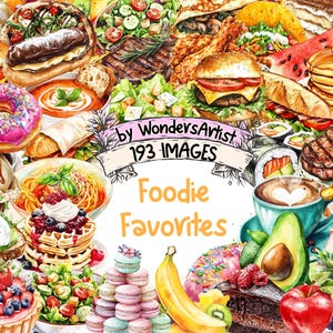 Foodie Favorites Watercolor Clipart Bundle - 193 PNG Tasty Food Images, Culinary Illustrations, Gourmet Art, Instant Download,Commercial Use