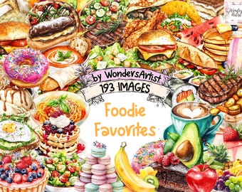 Watercolor Food Clipart Bundle: 193 PNG Gourmet Illustrations (Commercial Use) (Digital Download)