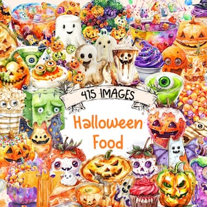 Halloween Food Watercolor Clipart Bundle - 415 PNG Spooky Treat Images, Festive Snack Graphics, Instant Digital Download, Commercial Use