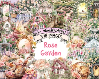 Rose Garden Watercolor Clipart: Floral PNG Graphics (Digital Download)