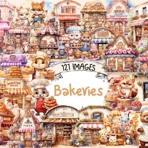 Bakeries Watercolor Clipart Bundle - 121 PNG Bakery Images, Sweet Treat Graphics, Pastry Printables, Instant Digital Download,Commercial Use
