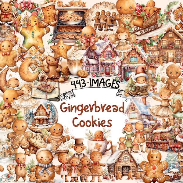 Gingerbread Cookies Watercolor Clipart Bundle - 443 PNG Xmas Cookie Images, Festive Baking Graphics, Instant Digital Download,Commercial Use