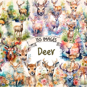 Deer Watercolor Clipart Bundle - 155 PNG Doe Images, Wildlife Graphics, Nature Woodland Printables,Instant Digital Download,Commercial Use