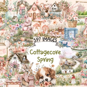 Cottagecore Spring Watercolor Clipart Bundle - 597 PNG Rustic Images, Countryside Nature Graphics, Instant Digital Download, Commercial Use