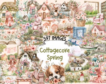Cottagecore Spring Watercolor Clipart Bundle: 597 PNG Images (Digital Download)