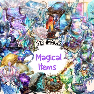 Magical Items Watercolor Clipart Bundle - 523 PNG Enchanted Object Images, Mystical Artifact Graphics,Instant Digital Download,Commercial Us