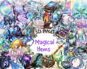 Watercolor Magical Items Clipart Bundle: 523 Enchanted Graphics (Digital Download)