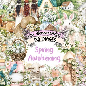 Spring Awakening Watercolor Clipart Bundle - 188 PNG Green Floral Images, Fresh Seasonal Illustrations, Instant Download, Commercial Use