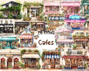 Cafe Watercolor Clipart Bundle: 148 Cozy Coffee Shop PNG Images (Digital Download)