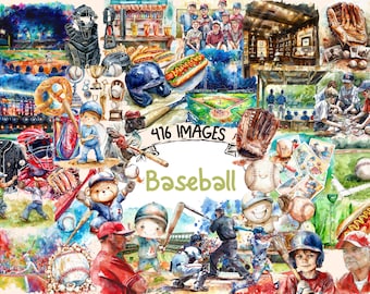Watercolor Baseball Clipart Bundle: 416 PNG Sport Graphics (Digital Download)