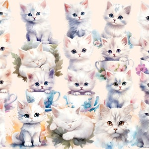 White Cats Watercolor Clipart Bundle 158 PNG White Cat Images, Elegant Feline Graphics, Cute Kitty,Instant Digital Download,Commercial Use image 8