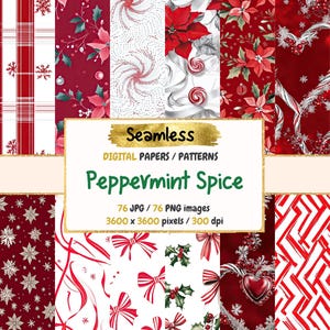 Peppermint Spice Seamless Digital Paper - Festive Textures, Holiday Backgrounds, Printable Scrapbook Paper, Instant Download, Commercial Use