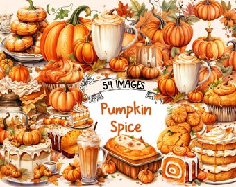 Pumpkin Spice Clipart: 54 Fall PNG Images (Digital Download)