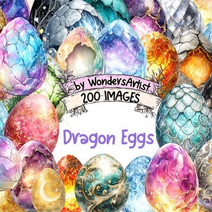 Dragon Eggs Watercolor Clipart Bundle - 200 PNG Egg Images, Mystical Fantasy Illustrations, Enchanted Decor, Instant Download,Commercial Use
