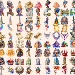 Ancient Egypt Watercolor Clipart Bundle: Pharaohs, Pyramids (digital ...