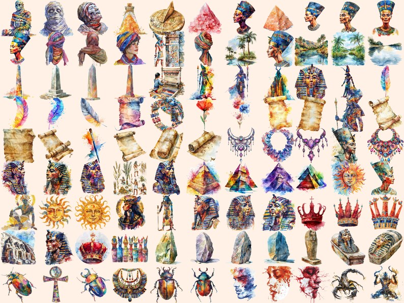 Ancient Egypt Watercolor Clipart Bundle: Pharaohs, Pyramids (digital ...