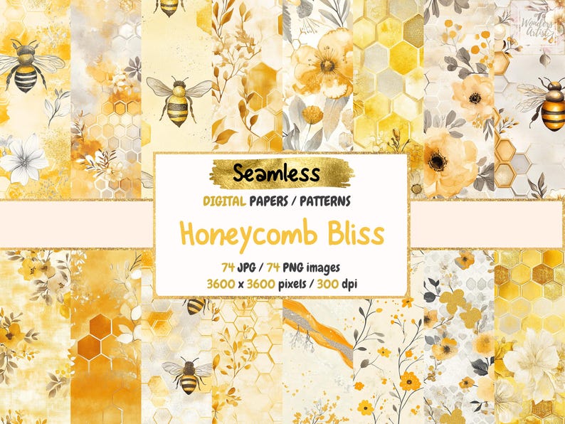 Honeycomb Bee Digital Paper – Seamless Pattern Set (commercial Use) - Etsy