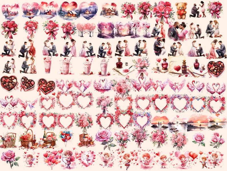 Heartwarming Valentine's Day Watercolor  Clipart
Digital Illustrations Celebrating Love on Valentines Day
Valentines  Day Clipart Download
Adorable Clipart Designs for a Romantic Occasion
Valentines  Day Clip Art Set
Valentines Day Graphics PNG