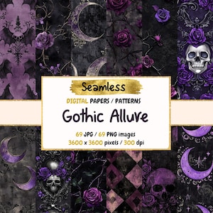 Gothic Allure Seamless Digital Paper - Dark Goth Textures, Mystical Backgrounds, Printable Scrapbook Paper, Instant Download, Commercial Use