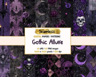 Gothic Allure Digital Paper: Dark Floral & Lace Textures (Instant Download)