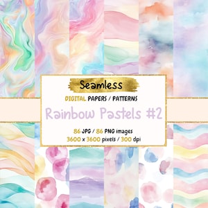 Regenboogpastels #2 naadloos digitaal papier - zachte kleurrijke texturen, dromerige achtergronden, afdrukbaar plakboek, direct downloaden, commercieel gebruik