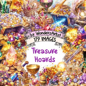 Treasure Hoards Watercolor Clipart Bundle -179 PNG Treasure Images, Gold Illustrations, Pirate Loot Art, Instant Download, Commercial Use