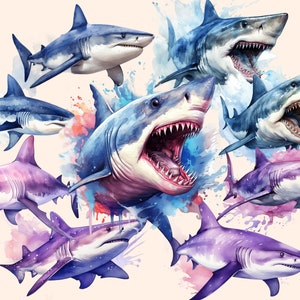 Shark Watercolor Clipart Bundle: 151 PNG Images (Commercial Use) (Digital Download) bild 9