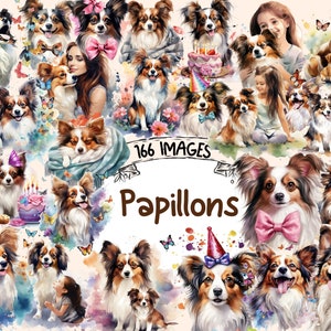 Papillons Watercolor Clipart Bundle - 166 PNG Papillon Puppy Images, Delicate Butterfly Dog Graphics,Instant Digital Download,Commercial Use