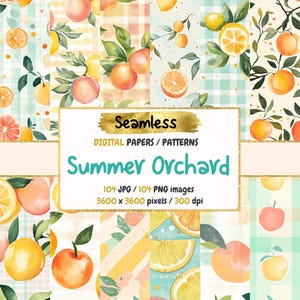 Sommer Obstgarten Musterdesign Digitale Papiere - üppige Frucht Texturen, lebendige druckbare Papier Hintergründe, sofortiger Download, kommerzielle Nutzung