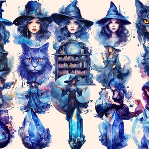 Celestial Witches Watercolor Clipart Bundle: 145 Fantasy PNG Images ...