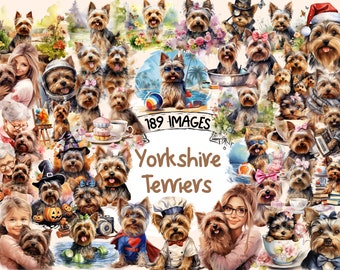 Yorkshire Terrier Watercolor Clipart Bundle: 189 PNG Dog Graphics (Commercial Use) (Digital Download)